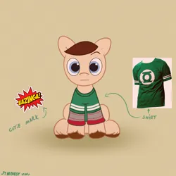 Size: 2480x2480 | Tagged: safe, artist:starburstuwu, derpibooru import, ponified, earth pony, pony, :|, bazinga, beige background, clothes, dc comics, green lantern, high res, image, jpeg, looking at you, sheldon cooper, shirt, signature, simple background, solo, unshorn fetlocks