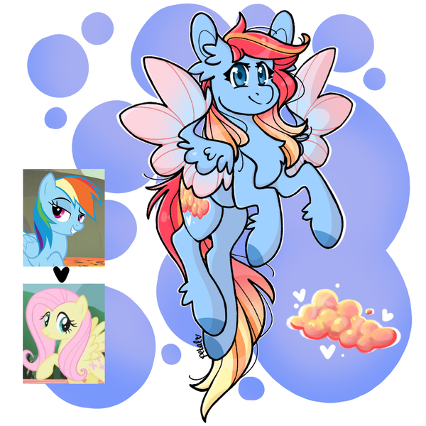 Size: 1200x1200 | Tagged: safe, artist:petaltheartist, derpibooru import, fluttershy, rainbow dash, oc, oc:morning glory, pegasus, pony, female, image, magical lesbian spawn, mare, offspring, parent:fluttershy, parent:rainbow dash, parents:flutterdash, png