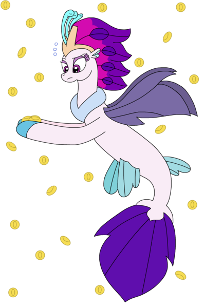 Size: 1903x2874 | Tagged: safe, artist:supahdonarudo, derpibooru import, queen novo, seapony (g4), g4, my little pony: the movie, bubble, coin, confused, holding, image, png, simple background, transparent background