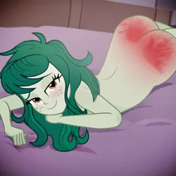 Size: 800x800 | Tagged: suggestive, ai content, machine learning generated, prompter:desconhecido2000, wallflower blush, human, equestria girls, ass, butt, crying, image, jpeg, looking at you, lying down, nudity, spank mark, spanked