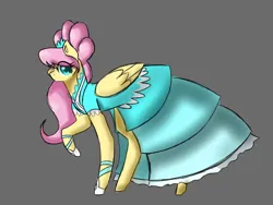 Size: 4000x3000 | Tagged: safe, artist:windybriz, derpibooru import, fluttershy, pegasus, pony, the count of monte rainbow, g4, clothes, dress, gray background, image, png, raised hoof, simple background, solo, the count of monte cristo