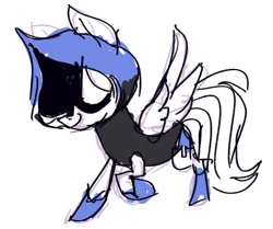 Size: 1511x1266 | Tagged: safe, artist:janegumball, derpibooru import, ponified, pegasus, pony, alternate universe, big eyes, boots, clothes, colored sketch, colt, deltarune, doodle, foal, hood, hoof boots, image, jpeg, lancer (deltarune), looking back, male, ponyville ciderfest, ponyville ciderfest 2024, raised hoof, requested art, shoes, simple background, sketch, smiling, spread wings, standing on three hooves, tail, white background, white coat, white eyes, white tail, wings