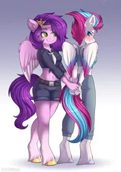 Size: 4101x5800 | Tagged: safe, artist:madelinne, derpibooru import, pipp petals, zipp storm, anthro, pegasus, pony, unguligrade anthro, g5, clothes, duo, duo female, female, image, mare, png, prisoner