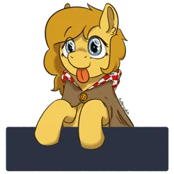 Size: 1920x1920 | Tagged: safe, artist:_butterscotch, derpibooru import, oc, oc:butterscotch, unofficial characters only, earth pony, pony, button, cloak, clothes, female, image, mlem, png, raspberry, shading, silly, simple background, tongue out