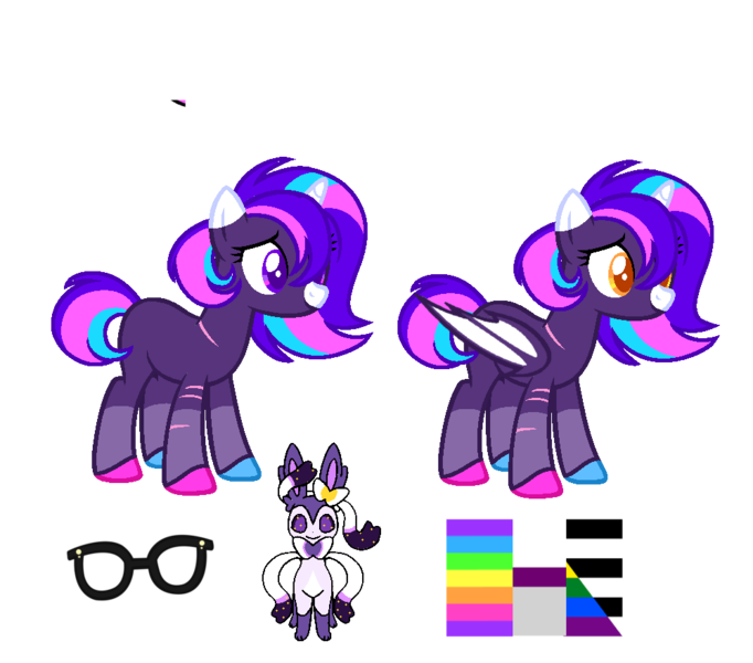 Size: 1000x880 | Tagged: safe, derpibooru import, oc, oc:opalite spirit, bat pony, unicorn, female, glasses, horn, image, plurgender, png, reference sheet