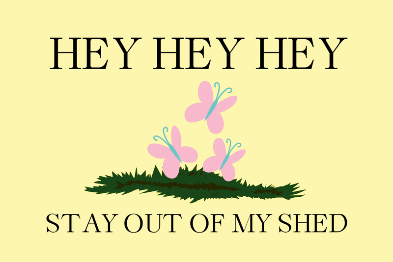 Size: 1280x854 | Tagged: safe, derpibooru import, fluttershy, .mov, shed.mov, cutie mark, flag, gadsden flag, hey hey hey, image, implied fluttershy, no pony, parody, png, pony.mov, stay out of my shed