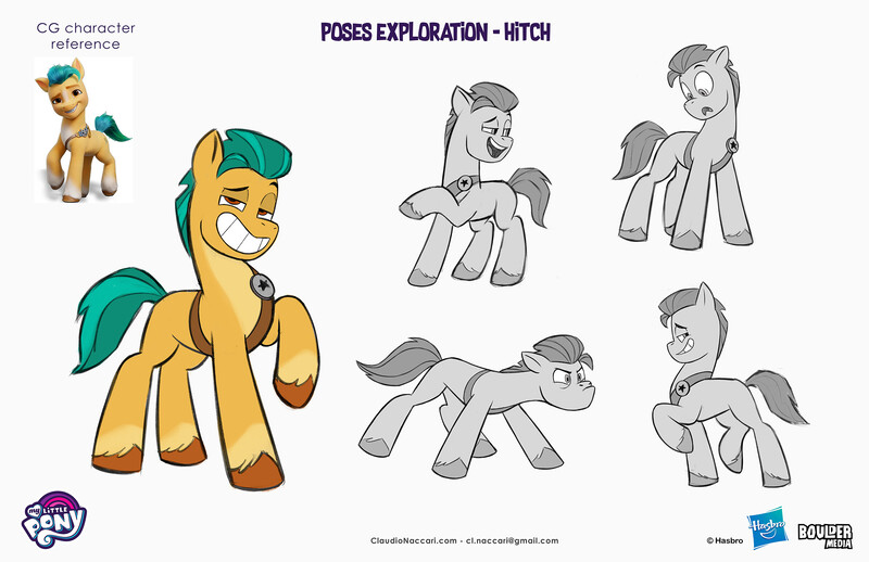 Size: 2083x1349 | Tagged: safe, artist:claudio naccari, artist:claudionaccari, boulder media, derpibooru import, official, hitch trailblazer, earth pony, pony, g5, boulder media logo, concave belly, hasbro, hasbro logo, image, jpeg, logo, male, my little pony g5 2d show (boulder media), my little pony logo, raised hoof, simple background, slender, stallion, text, thin, unshorn fetlocks, white background