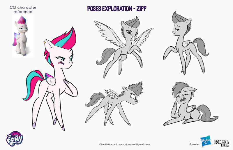 Size: 2083x1349 | Tagged: safe, artist:claudio naccari, artist:claudionaccari, boulder media, derpibooru import, official, zipp storm, pegasus, pony, g5, boulder media logo, concave belly, concept art, ear piercing, earring, female, hasbro, hasbro logo, image, jewelry, jpeg, logo, mare, my little pony g5 2d show (boulder media), my little pony logo, piercing, simple background, slender, text, thin, white background