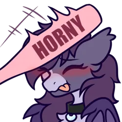 Size: 512x512 | Tagged: safe, artist:mariashek, derpibooru import, oc, oc:pestyskillengton, bat pony, pony, bat wings, bonk, collar, cute, female, horny, image, meme, png, solo, sticker, wings