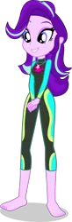 Size: 1443x4408 | Tagged: safe, alternate version, artist:dustinwatsongkx, derpibooru import, starlight glimmer, human, equestria girls, g4, barefoot, clothes swap, feet, female, fluttershy's wetsuit, geode of fauna, hatless, image, magical geodes, missing accessory, png, simple background, solo, swimsuit swap, transparent background, wetsuit