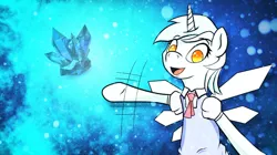 Size: 828x465 | Tagged: safe, artist:zerkor, derpibooru import, ponified, fairy, fairy pony, original species, pony, unicorn, cirno, female, horn, ice, image, jpeg, mare, touhou, wallpaper, waving