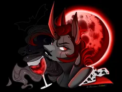 Size: 1600x1200 | Tagged: safe, artist:legendaryshadee, derpibooru import, king sombra, pony, g4, blood moon, glass, image, moon, png, scar, solo, wine glass