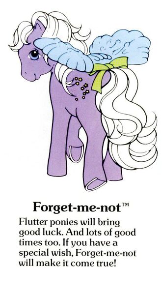 Size: 550x1000 | Tagged: safe, derpibooru import, official, flutter pony, pegasus, pony, g1, bow, cute, female, forget-me-not, forgetmedorable, g1 backstory, image, jpeg, mare, my little pony fact file, smiling, solo, tail, tail bow