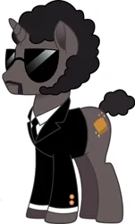 Size: 617x1024 | Tagged: safe, derpibooru import, jules winnfield, whinnyfield, unicorn, g4, my little pony: the movie, bodyguard, clothes, headset, horn, image, jpeg, pulp fiction, suit, sunglasses