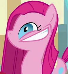 Size: 926x1005 | Tagged: safe, anonymous artist, derpibooru import, edit, edited screencap, screencap, pinkie pie, pony, g4, party of one, season 1, cropped, faic, faicamena, female, image, insanity, inverted mouth, mare, mouth on side of face, my little pony, pinkamena diane pie, png, smiling, solo, spasm, sugarcube corner, teeth, twitch, wide eyes