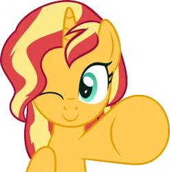 Size: 662x671 | Tagged: safe, artist:wiiyeswiiuno, derpibooru import, sunset shimmer, pony, unicorn, g4, female, fourth wall, horn, image, looking at you, one eye closed, png, show accurate, simple background, smiling, transparent background, wink