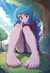 Size: 2496x3648 | Tagged: suggestive, ai content, derpibooru import, generator:civitai, machine learning generated, prompter:trux23, izzy moonbow, human, equestria girls, g4, g5, day, equestria girls-ified, feet, female, fetish, foot fetish, g5 to equestria girls, g5 to g4, generation leap, image, jpeg, low angle, shy, sitting, solo, toes, worried