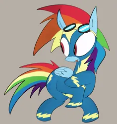 Size: 1167x1235 | Tagged: safe, artist:notsafeforsanity, derpibooru import, rainbow dash, pegasus, g4, beige background, butt, clothes, goggles, image, looking back, png, simple background, solo, tongue out, uniform, wonderbolts uniform