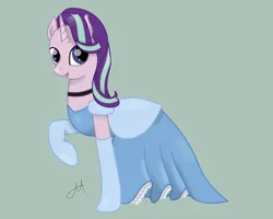 Size: 1280x1024 | Tagged: safe, artist:yinmai, derpibooru import, starlight glimmer, pony, unicorn, choker, cinderella, clothes, cute, dress, evening gloves, female, glimmerbetes, gloves, gown, horn, image, jpeg, long gloves, mare, open mouth, open smile, smiling, solo