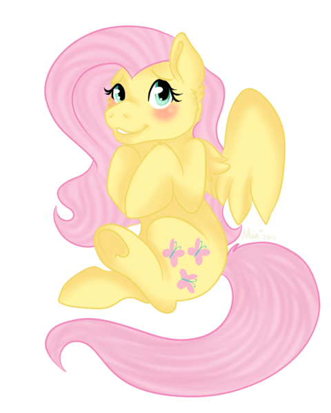 Size: 1024x1280 | Tagged: safe, artist:miriena, derpibooru import, fluttershy, pegasus, pony, blushing, female, hooves to the chest, image, mare, png, simple background, sitting, solo, squee, transparent background