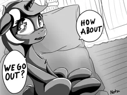 Size: 4000x3000 | Tagged: artist needed, safe, derpibooru import, lyra heartstrings, ponified, pony, unicorn, g4, drawthread, female, grayscale, horn, image, indoors, looking at you, manga style, mare, monochrome, png, ponified manga, requested art, signature, sitting, solo, speech bubble, talking to viewer