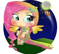 Size: 800x735 | Tagged: safe, artist:jujubacandy, derpibooru import, fluttershy, anthro, bird, pegasus, g4, 2011, arm hooves, chibi, crying, female, image, moon, night, no nose, old art, png, solo focus, watermark