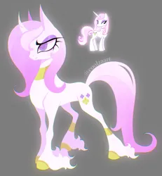 Size: 2672x2887 | Tagged: safe, artist:coolzaart, derpibooru import, fleur-de-lis, pony, unicorn, g4, curved horn, female, gray background, horn, image, jewelry, jpeg, mare, necklace, redesign, signature, simple background, solo, unshorn fetlocks