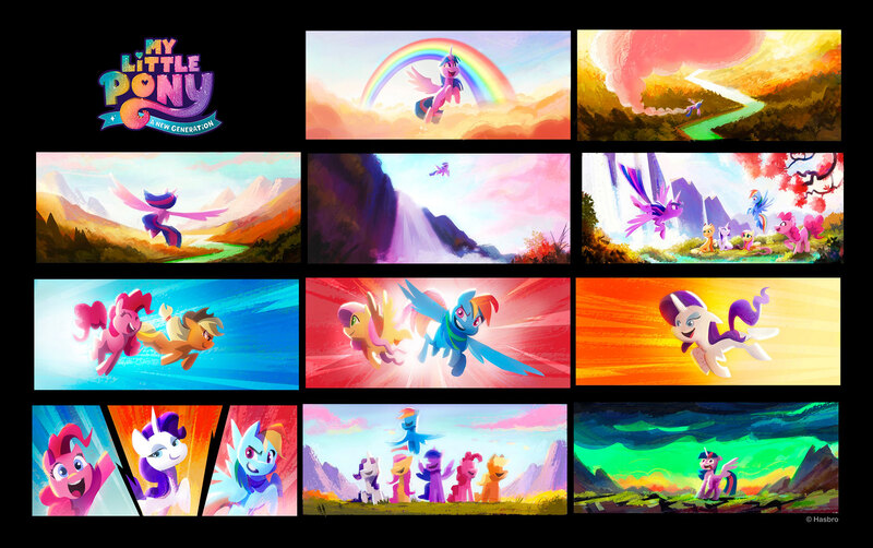 Size: 2000x1255 | Tagged: safe, artist:pablo r. mayer, derpibooru import, official, applejack, fluttershy, pinkie pie, rainbow dash, rarity, twilight sparkle, twilight sparkle (alicorn), alicorn, earth pony, pegasus, pony, unicorn, g5, my little pony: a new generation, applejack's hat, cloud, concept art, cowboy hat, eyes closed, eyeshadow, female, flying, hasbro, hat, horn, image, jpeg, logo, makeup, mane six, mare, my little pony logo, my little pony: a new generation logo, open mouth, open smile, outdoors, rainbow, sky, smiling, spread wings, water, waterfall, wings