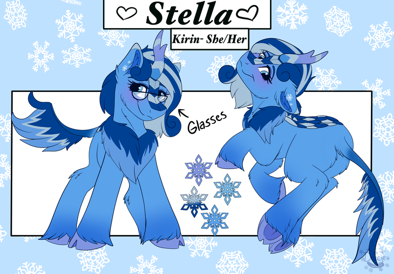 Size: 3800x2645 | Tagged: safe, artist:decemberbreeze, derpibooru import, oc, oc:stella, unofficial characters only, kirin, glasses, image, kirin oc, png, pronouns, reference sheet, solo