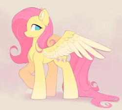 Size: 1850x1665 | Tagged: safe, artist:lerk, derpibooru import, fluttershy, pegasus, pony, g4, ear fluff, full body, image, png, smiling, spread wings, standing, wings