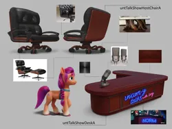 Size: 2500x1882 | Tagged: safe, artist:debbie yeo, derpibooru import, official, sunny starscout, earth pony, pony, g5, my little pony: a new generation, chair, concept art, desk, female, image, jpeg, mare, microphone, unicorn-y talks with izzy