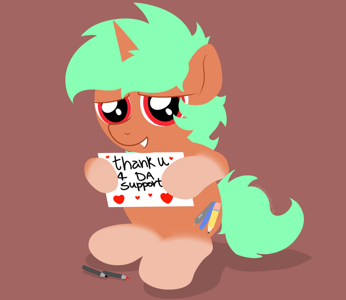 Size: 3174x2757 | Tagged: safe, artist:background basset, derpibooru import, oc, unnamed oc, unofficial characters only, pony, unicorn, holding, horn, image, looking at you, marker, png, sign, simple background, smiling, smiling at you, solo, text