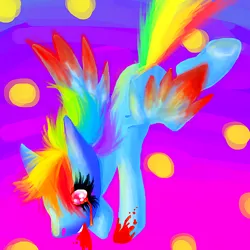 Size: 500x500 | Tagged: semi-grimdark, artist:rainbowbruises, derpibooru import, pegasus, pony, 2011, blood, image, png, polka dot background, solo