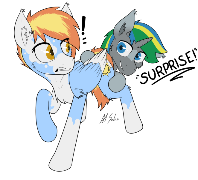 Size: 4000x3626 | Tagged: safe, artist:al solae, derpibooru import, oc, oc:aestival breeze, oc:vernal breeze, unofficial characters only, pegasus, pony, unicorn, brother and sister, duo, female, horn, image, male, mare, pegasus oc, png, siblings, simple background, stallion, surprised, transparent background, unicorn oc, wings