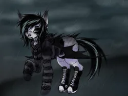 Size: 4000x3000 | Tagged: safe, artist:rainstormare, derpibooru import, oc, unofficial characters only, bat pony, bat pony oc, bat wings, clothes, image, not porn, png, ponysona, rain, wings