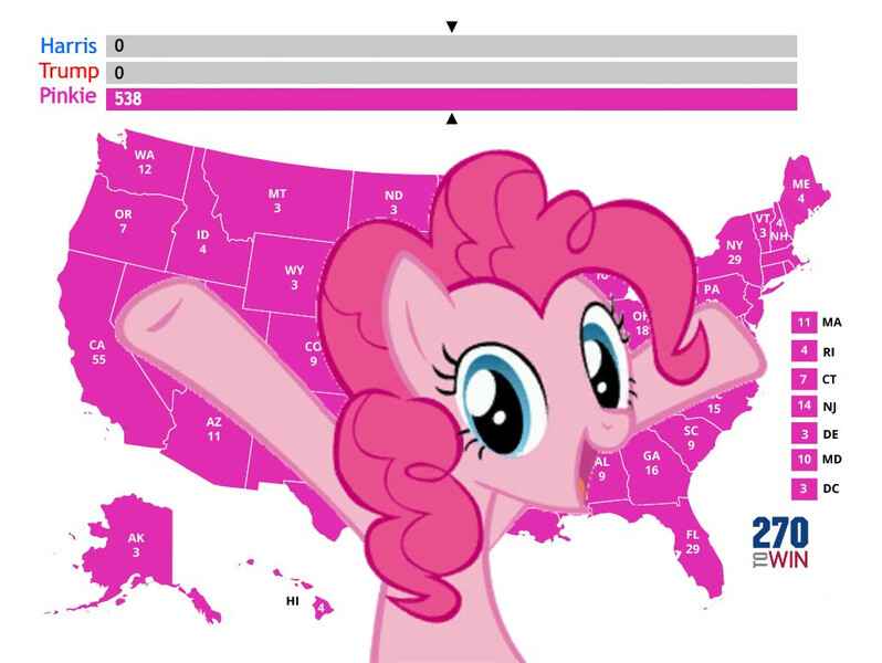 Size: 1030x774 | Tagged: safe, derpibooru import, pinkie pie, earth pony, pony, female, image, implied donald trump, implied kamala harris, jpeg, mare, pinkie party, politics, solo, united states, vote pink