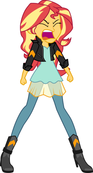 Size: 2000x3705 | Tagged: safe, artist:octosquish7260, derpibooru import, sunset shimmer, human, equestria girls, g4, alternate clothes, boots, clothes, denim, dress, equestria girls specials, eyes closed, female, image, jacket, jeans, my little pony equestria girls: forgotten friendship, open mouth, pants, png, screaming, shoes, simple background, solo, standing, transparent background, yelling