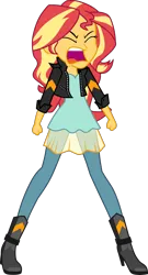 Size: 2000x3705 | Tagged: safe, artist:octosquish7260, derpibooru import, sunset shimmer, human, equestria girls, g4, alternate clothes, boots, clothes, denim, dress, equestria girls specials, eyes closed, female, image, jacket, jeans, my little pony equestria girls: forgotten friendship, open mouth, pants, png, screaming, shoes, simple background, solo, standing, transparent background, yelling