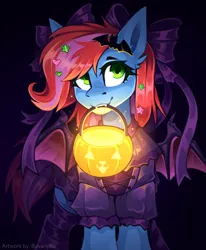 Size: 2056x2500 | Tagged: safe, artist:buvanybu, derpibooru import, oc, unofficial characters only, pony, clothes, commission, costume, female, halloween, halloween costume, holiday, image, mare, mouth hold, png, solo, ych result