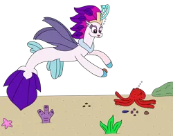 Size: 2718x2138 | Tagged: safe, artist:supahdonarudo, derpibooru import, queen novo, octopus, seapony (g4), starfish, g4, my little pony: the movie, bubble, coral, crown, dorsal fin, female, fin, fin wings, fins, fish tail, image, jewelry, ocean, png, regalia, sand, seaweed, shell, simple background, swimming, tail, transparent background, underwater, water, wings