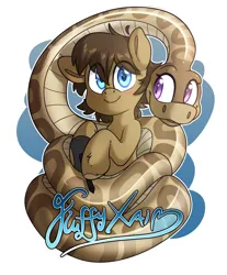 Size: 3400x4100 | Tagged: safe, artist:fluffyxai, derpibooru import, oc, oc:anika, oc:spirit wind, earth pony, snake, blushing, coils, friends, image, looking at each other, looking at someone, looking at you, png, smiling