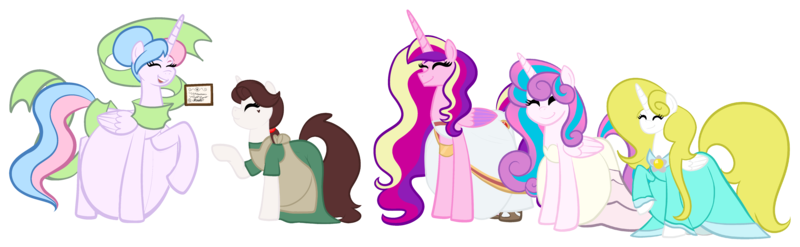 Size: 5603x1729 | Tagged: safe, artist:chelseawest, derpibooru import, princess cadance, princess flurry heart, oc, oc:bundle joy, oc:gleaming grace, oc:malinae, alicorn, g4, adult, alicorn oc, alicornified, belly, big belly, certificate, clothes, cosplay, costume, female, horn, huge belly, hyper, hyper belly, hyper pregnancy, image, impossibly large belly, kid icarus, kiki's delivery service, magical drop, mother and child, mother and daughter, multiple pregnancy, offspring, offspring's offspring, older, older flurry heart, osono, palutena, parent:applejack, parent:oc:niku, parent:oc:shimmering glow, parent:princess flurry heart, parents:canon x oc, png, pregnant, race swap, rosalina, rose quartz (steven universe), steven universe, super mario bros., wings, world (magical drop)