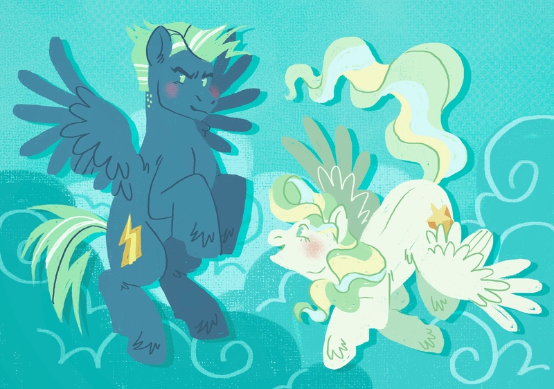 Size: 3305x2323 | Tagged: safe, artist:fizzmitz, derpibooru import, sky stinger, vapor trail, pegasus, pony, g4, duo, image, jpeg