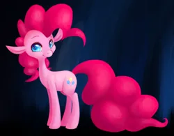 Size: 500x389 | Tagged: safe, artist:shoelacers, pinkie pie, earth pony, pony, cave, cutie mark, ears up, female, image, long neck, mare, png, simple background, solo, tilted head