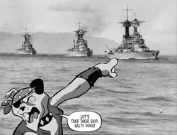 Size: 737x559 | Tagged: safe, derpibooru import, idw, diamond dog, battleship, black and white, comic, grayscale, image, meme, monochrome, photo, pirate, png, pointing, sepia, this will not end well, world war ii