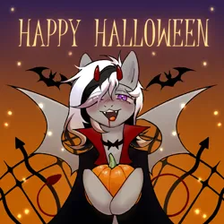 Size: 3000x3000 | Tagged: safe, artist:aay41x, derpibooru import, oc, oc:wafflejuice, unofficial characters only, bat pony, bat wings, black and white mane, clothes, commission, costume, fangs, gray fur, halloween, halloween costume, holiday, image, png, purple eyes, solo, wings, ych result