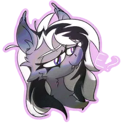 Size: 1024x1024 | Tagged: safe, artist:rvsd, artist:ybkathan, derpibooru import, oc, oc:wafflejuice, unofficial characters only, bat pony, pony, black and white mane, fangs, female, gray fur, image, mare, png, purple eyes, simple background, sticker, telegram sticker