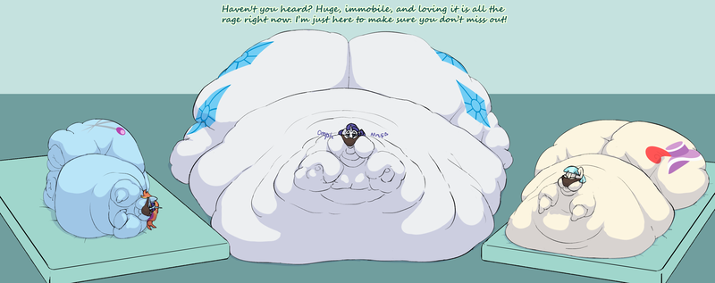 Size: 3297x1305 | Tagged: questionable, artist:lupin quill, derpibooru import, coco pommel, rarity, sassy saddles, earth pony, pony, unicorn, fanfic:feedbag, g4, bag, bedbound, bedroom eyes, belly, belly bed, big belly, bingo wings, blob, butt, chubby cheeks, coco pudge, eyes closed, fat, fat fetish, feed bag, feedee, fetish, flabby chest, flabby saddles, force feeding, horn, huge belly, huge butt, image, immobile, implied queen chrysalis, impossibly large belly, impossibly large butt, impossibly obese, large butt, morbidly obese, multichin, obese, png, raritubby, rolls of fat