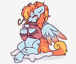 Size: 2368x2000 | Tagged: safe, artist:mariashek, derpibooru import, oc, oc:wind east, unofficial characters only, pegasus, clothes, cute, image, jpeg, pillow, pregnant, smiling, spread wings, wings