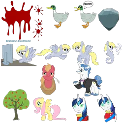 Size: 5443x5443 | Tagged: safe, artist:the smiling pony, derpibooru import, big macintosh, bloomberg, derpy hooves, fancypants, fluttershy, shining armor, tom, bird, duck, mallard, pegasus, pony, sea pony, unicorn, g4, .svg available, apple, apple tree, blood, boulder, computer, female, food, horn, image, male, mare, png, race swap, simple background, stallion, transparent background, tree, vector